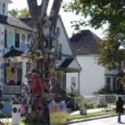 An urban conceptual art installation called The Heidelberg Project, named after its street location in the formerly central core of Detroit, Michigan, transforms a neighborhood first devastated by the 1967 riots, plagued by unemployment, poverty, financial redlining, racial segregation, then abandoned, burned, and largely demolished but for a few homes set among open grassy fields.