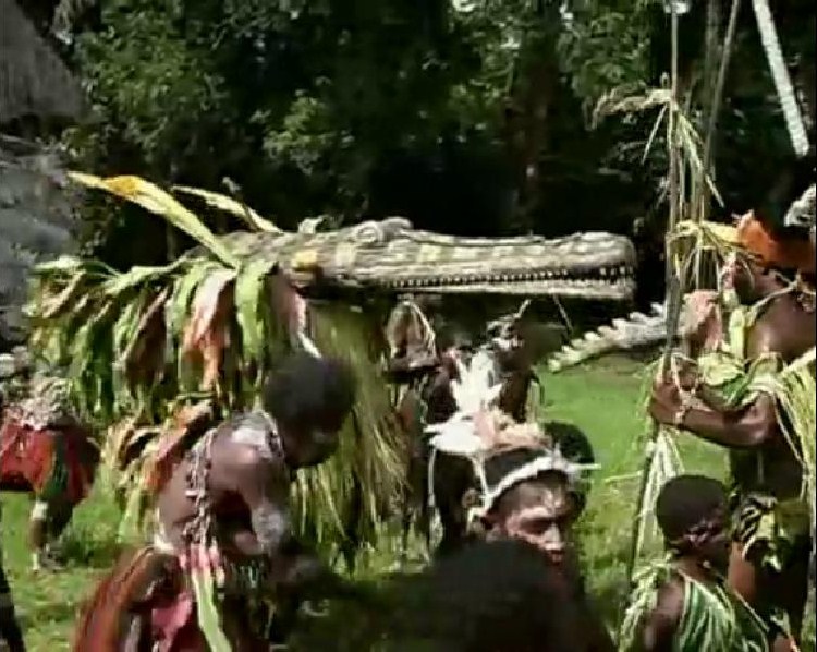 screenshot from a documentary on the crocodile cult of the Sepik River