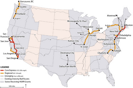 High Speed Rail - National Overview Map - Federal Railway Administration bullet trail projects in the United States