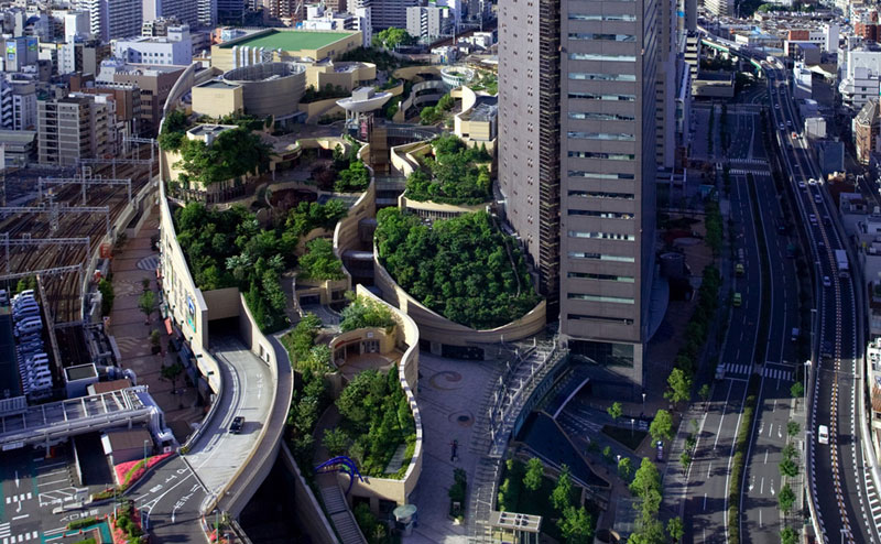 Osaka Japan, green roofs