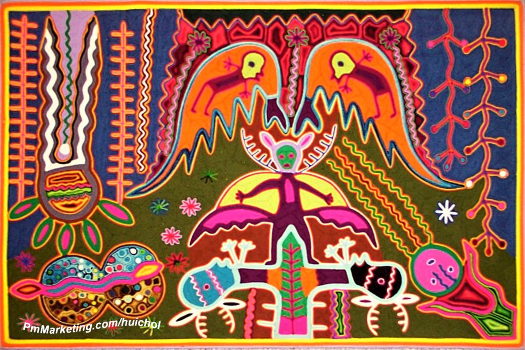 Huichol yarn painting, Jose Benitez Sanchez